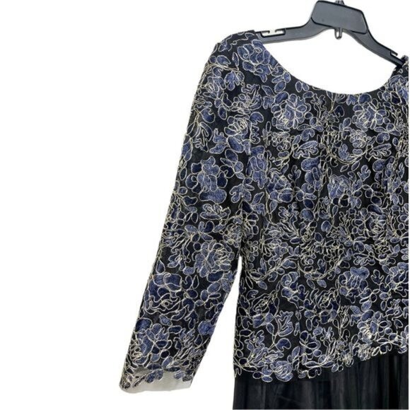 ALEX EVENINGS Faux Two-Piece Cocktel Midi Dress in Black Blue Size 8 - Picture 8 of 11